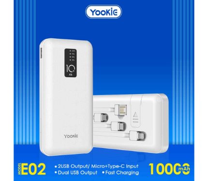 Power Banks Yookie Power Bank with led display E02 10000 MAH White (Rated Capacity 6000 mah)